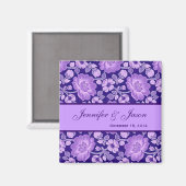 Lila Blume Damask Wedding Magnet (Vorderseite/Rückseite)