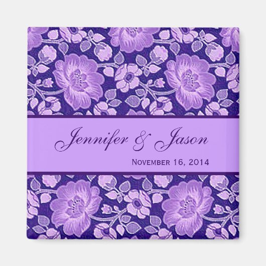 Lila Blume Damask Wedding Magnet (Vorne)