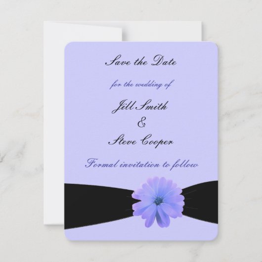 Lila Blume der Black Ribbon Save the Date (Vorderseite)