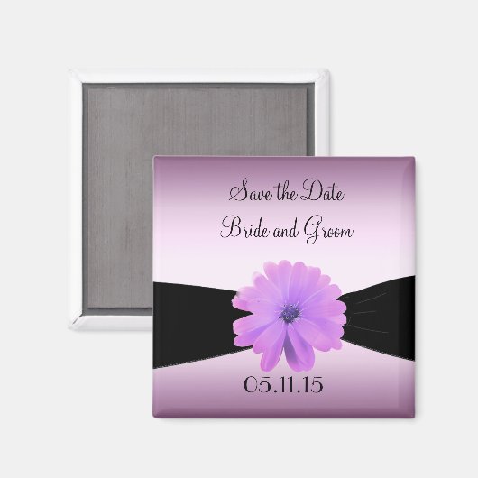 Lila Blume der Black Ribbon Save the Date Magnet (Vorderseite/Rückseite)