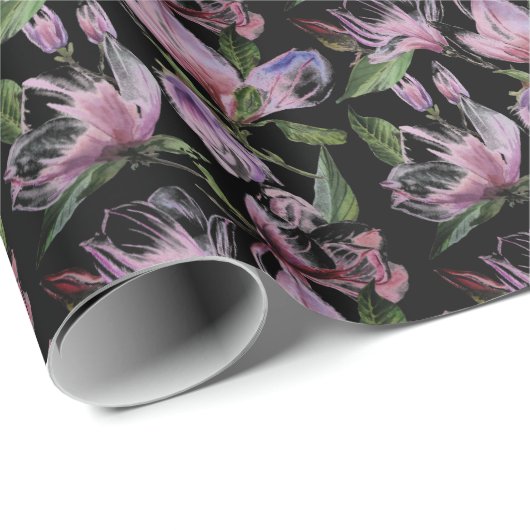 Lila Blume der Wasserfarbe Schwarz Geschenkpapier (Rolleneckpunkt)