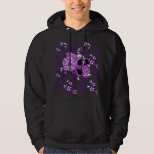 Lila Blume des Schädels Coole Beängstigende Blüten Hoodie