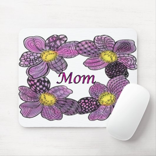 Lila Blume Doodled MAMA Design Mousepad (Mit Mouse)