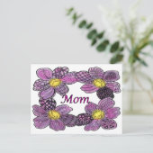 Lila Blume Doodled MAMA Design Postkarte (Stehend Vorderseite)