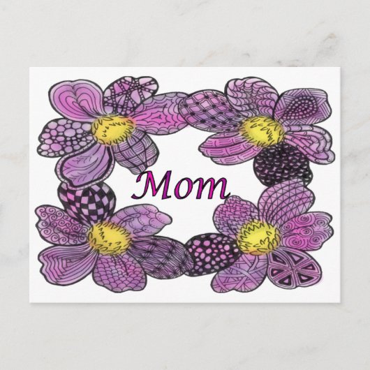 Lila Blume Doodled MAMA Design Postkarte (Vorderseite)