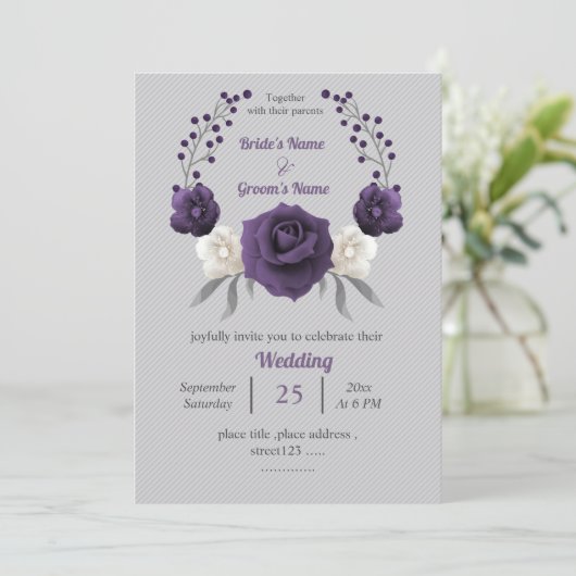 Lila Blume Einladung (Stehend Vorderseite)