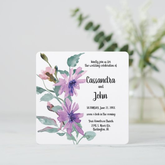 Lila Blume Einladung (Stehend Vorderseite)