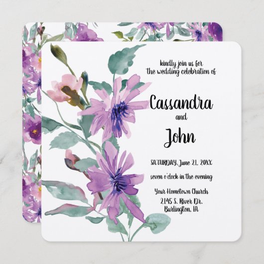 Lila Blume Einladung (Vorne/Hinten)