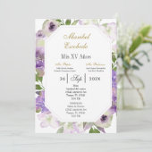lila Blume Einladung Quinceanera (Stehend Vorderseite)