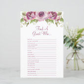 Lila Blume Finden Sie das Gast-Brautparty-Spiel (Stehend Vorderseite)