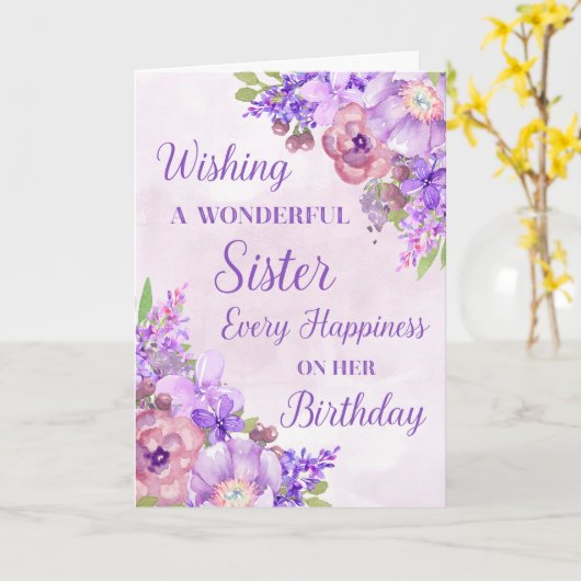 Lila Blume für Wasserfarben Schwester Geburtskarte Karte (Gelbe Blume)