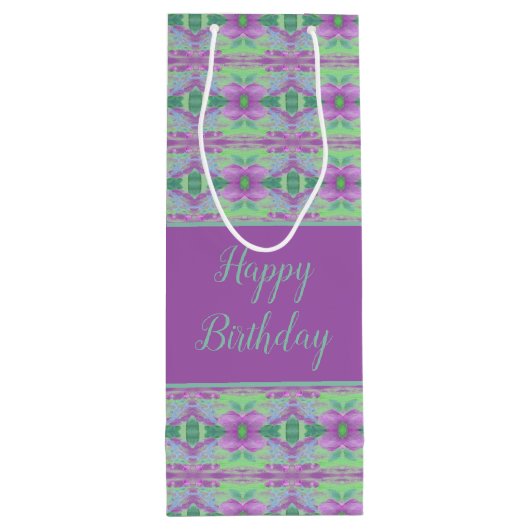 Lila Blume Gemusterte Weinbeutel Geschenktüte Für Weinflaschen (Rückseite)