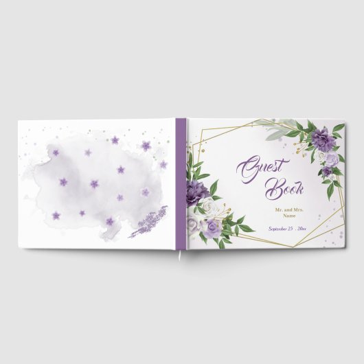 lila Blume geometrisch Gästebuch (Voll)