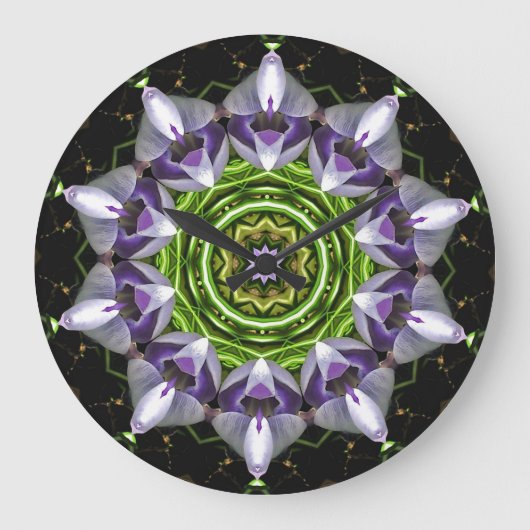 Lila Blume Große Wanduhr (Vorderseite)