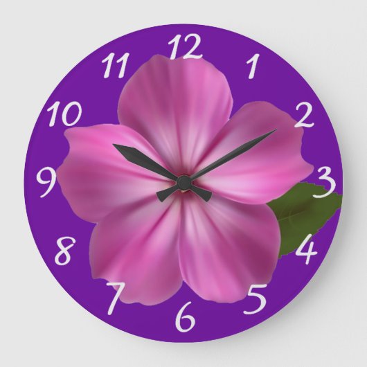 Lila Blume Große Wanduhr (Vorderseite)