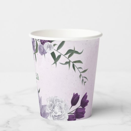 Lila Blume, grün Pappbecher (Rückseite)