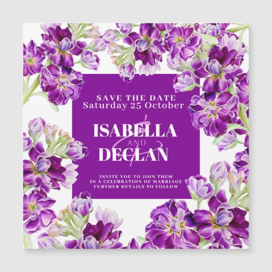 Lila Blume Hochzeit auf Lager speichern das Datum Magnetkarte (Vorderseite)