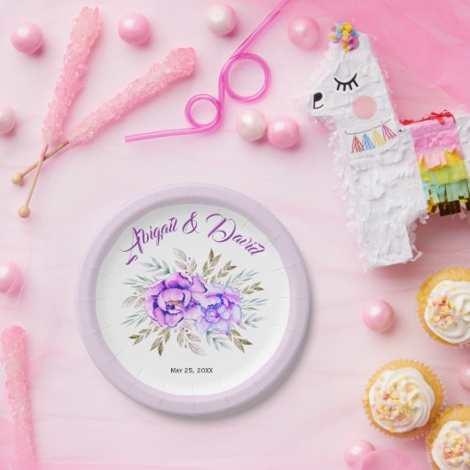 Lila Blume-Hochzeit Pappteller (Party)