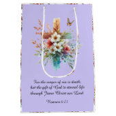 Lila Blume im Wasserfarbkreuz Christlich Ostern Mittlere Geschenktüte (Rückseite)