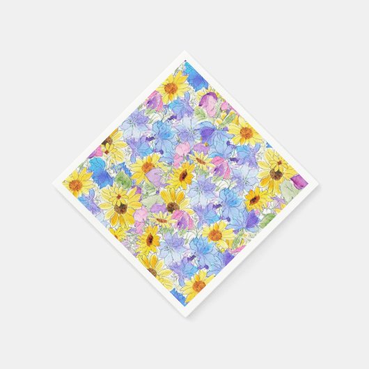 lila Blume in gelb-blau Serviette (Ecke)