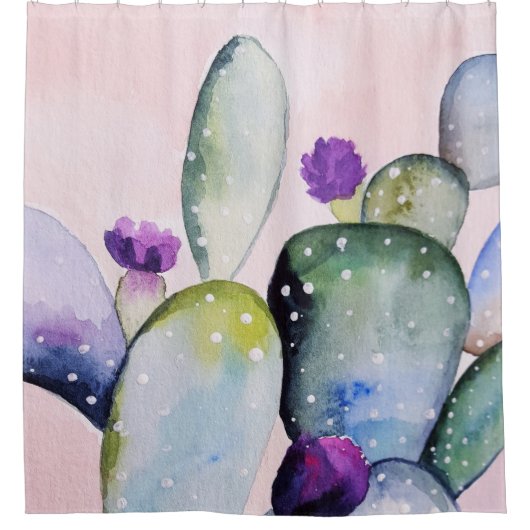 Lila Blume Kaktus (Nopal) Duschvorhang (Vorderseite)