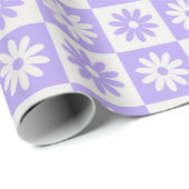 Lila Blume Kariertes Retro-Muster geprüft Geschenkpapier (Rolleneckpunkt)
