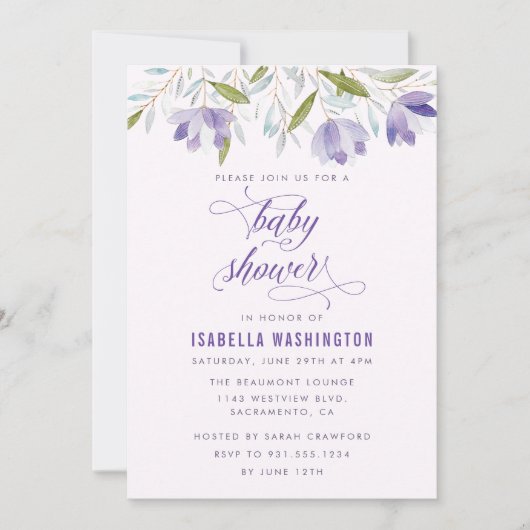 Lila Blume Kinderdusche Einladung (Vorderseite)