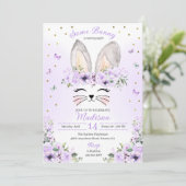 Lila Blume Kronleuchter Ohren Ostern Geburtstag Einladung (Stehend Vorderseite)