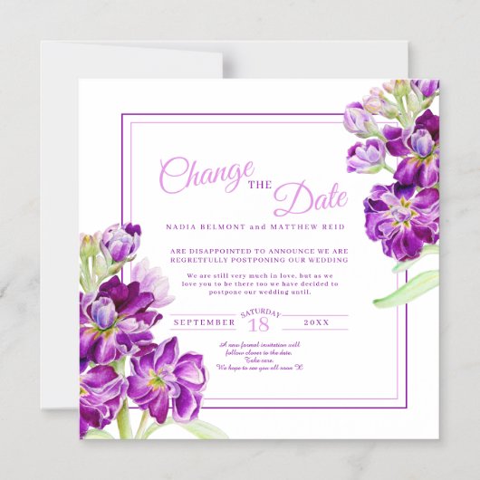 Lila Blume Kunst Hochzeit ändern das Datum Magneteinladung (Vorderseite)