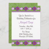 Lila Blume & Ladybug Einladung zum Geburtstag (Vorne/Hinten)