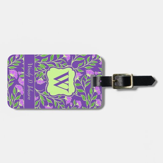 Lila Blume mit dem Monogramm-Gepäckanhänger Gepäckanhänger (Vorderseite horizontal)