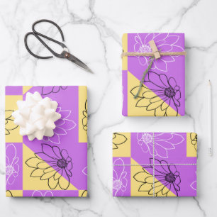 Lila Blume mit Gold - nahtlose Checkerboard-Muster Geschenkpapier Set