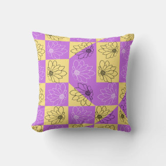 Lila Blume mit Gold - nahtlose Checkerboard-Muster Kissen