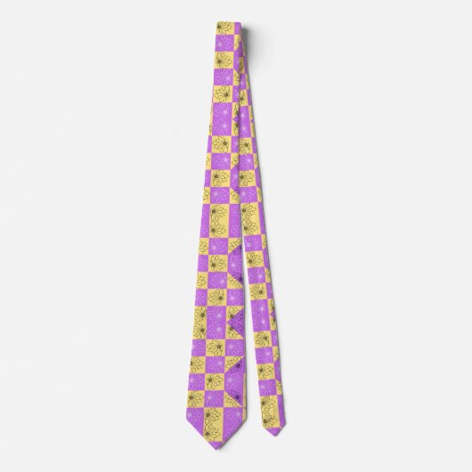 Lila Blume mit Gold - nahtlose Checkerboard-Muster Krawatte (Vorderseite)