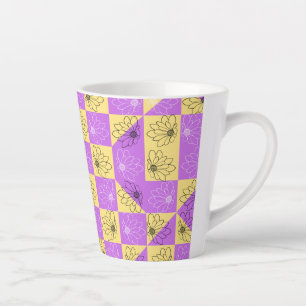 Lila Blume mit Gold - nahtlose Checkerboard-Muster Milchtasse