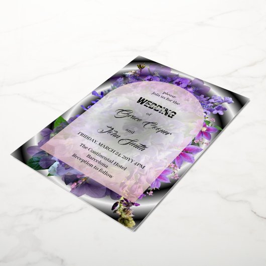 Lila Blume mit komplexem Hintergrund / minimalisti Folieneinladung (Gedreht)