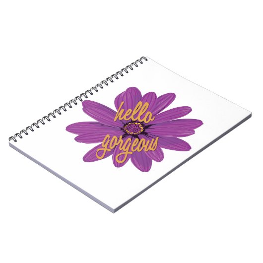 Lila Blume mit Orange Hello Gorgeous Notizblock (Linke Seite)