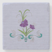 Lila Blume mit Tumbling Aquamarin Wirbel Marble Steinuntersetzer (Vorderseite)