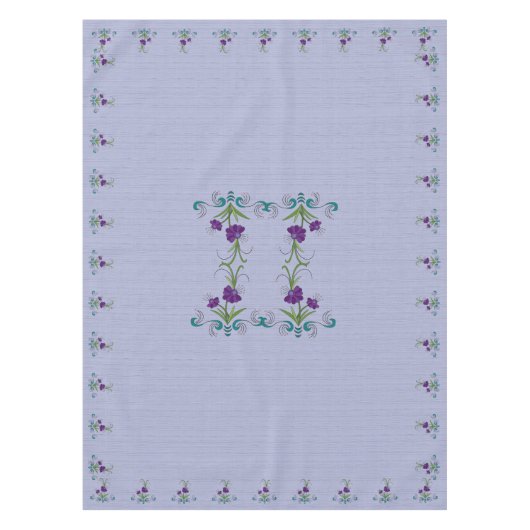 Lila Blume mit Tumbling Aquamarinen Wirbel 50x72 Tischdecke (Vorderseite)