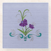 Lila Blume mit Tumbling Aquamarinen Wirbel Glasuntersetzer (Vorderseite)