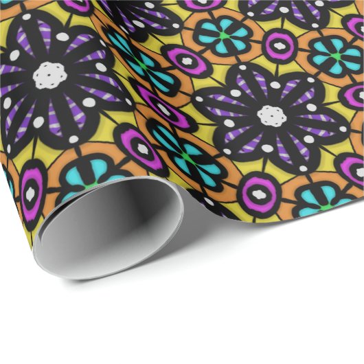 Lila Blume Mustard Gelb Abstraktes Muster Geschenkpapier (Rolleneckpunkt)