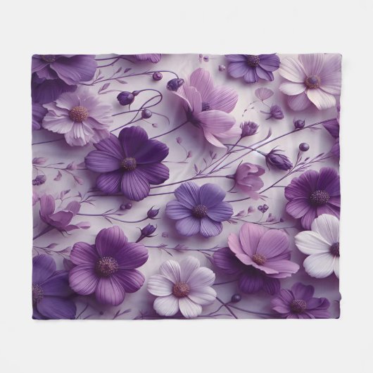 Lila Blume Muster auf weißem Hintergrund Fleecedecke (Vorderseite (Horizontal))