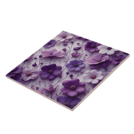 Lila Blume Muster auf weißem Hintergrund Fliese (Seite)