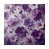 Lila Blume Muster auf weißem Hintergrund Fliese (Vorderseite)