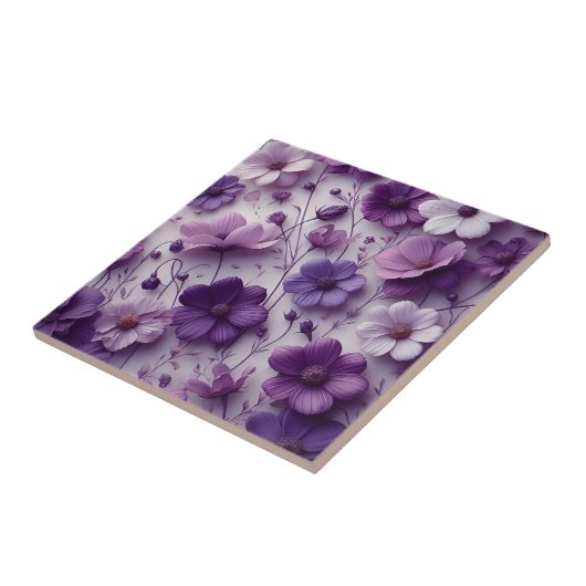 Lila Blume Muster auf weißem Hintergrund Fliese (Seite)