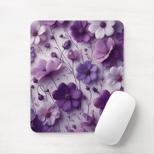 Lila Blume Muster auf weißem Hintergrund Mousepad (Mit Mouse)