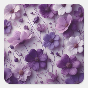 Lila Blume Muster auf weißem Hintergrund Quadratischer Aufkleber