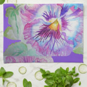 Lila Blume Pansy Blumenstrauß Wasserfarben Teetuch Geschirrtuch (Gefaltet)