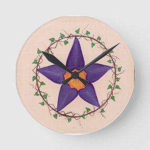 Lila Blume Pentagramuhr Runde Wanduhr