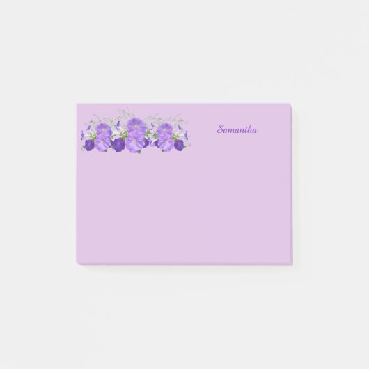 Lila Blume Personalisiert Post it Notes 4x3 Post-it Klebezettel (Vorderseite)